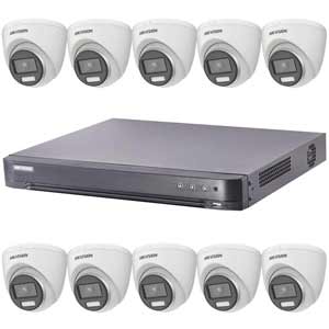 Hikvision 16Ch HD-TVI CCTV Kit with 10x 5MP 3K ColorVu White Light Turret Camera with AoC (2.8mm Lens)