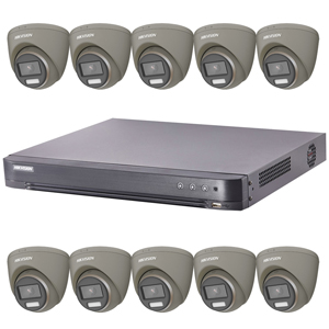 Hikvision "ColorVu" 16Ch Turbo HD-TVI CCTV Kit with 10x 5MP Full Time Colour Turret Camera (Grey)