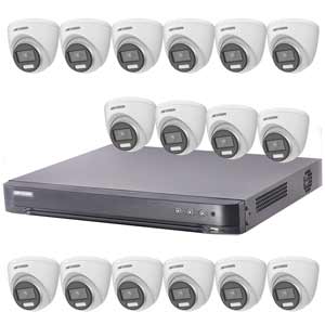 Hikvision 16Ch HD-TVI CCTV Kit with 16x 5MP 3K ColorVu White Light Turret Camera with AoC (2.8mm Lens)