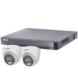 Hikvision 4Ch HD-TVI CCTV Kit with 2x 5MP 3K ColorVu White Light Turret Camera with AoC (2.8mm Lens)