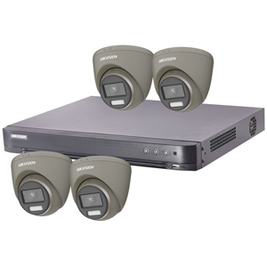 Hikvision "ColorVu" 4Ch Turbo HD-TVI CCTV Kit with 4x 5MP Full Time Colour Turret Camera (Grey)