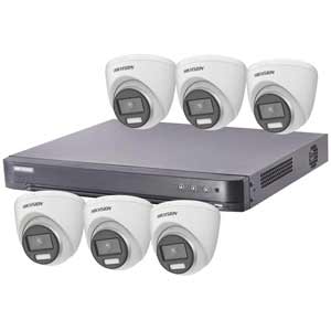Hikvision 8Ch HD-TVI CCTV Kit with 6x 5MP 3K ColorVu White Light Turret Camera with AoC (2.8mm Lens)