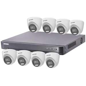 Hikvision 8Ch HD-TVI CCTV Kit with 8x 5MP 3K ColorVu White Light Turret Camera with AoC (2.8mm Lens)