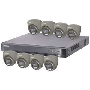 Hikvision "ColorVu" 8Ch Turbo HD-TVI CCTV Kit with 8x 5MP Full Time Colour Turret Camera (Grey)