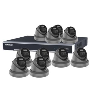 Hikvision 16Ch NVR IP CCTV Kit with 10x HiLook 5MP ColorVu (White Light) PoE Turret Camera with Built in Mic (2.8mm Lens / in Grey)