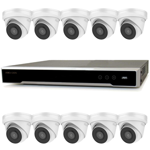 Hikvision 16Ch NVR IP CCTV Kit with 10x HiLook 5MP IP Turret Camera with 30m Night Vision, built in Mic & PoE (2.8mm Lens)