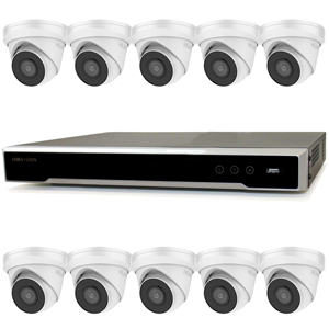 Hikvision 16Ch NVR IP CCTV Kit with 10x Hilook 8MP Turret Camera with 30m IR Night Vision, built in Mic & PoE (2.8mm Lens)
