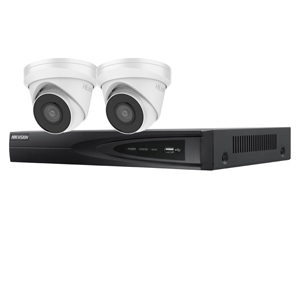 Hikvision 4Ch NVR IP CCTV Kit with 2x HiLook 5MP IP Turret Camera with 30m Night Vision, built in Mic & PoE (2.8mm Lens)