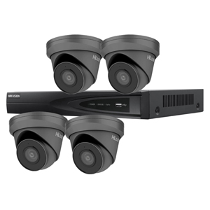Hikvision 4Ch NVR IP CCTV Kit with 4x Hilook 8MP Turret Camera with 30m IR Night Vision, built in Mic & PoE (2.8mm Lens / Grey)