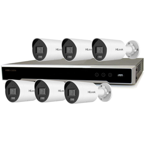 Hikvision 8Ch NVR IP CCTV Kit with 6x Hilook 8MP 4K ColorVu (White Light) PoE Bullet Camera with Built in Mic (2.8mm Lens / White)