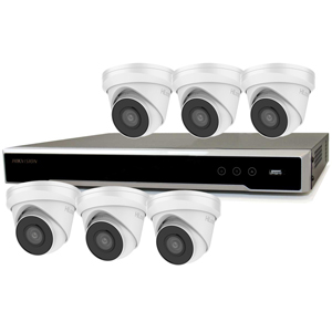 Hikvision 8Ch NVR IP CCTV Kit with 6x Hilook 8MP Turret Camera with 30m IR Night Vision, built in Mic & PoE (2.8mm Lens)