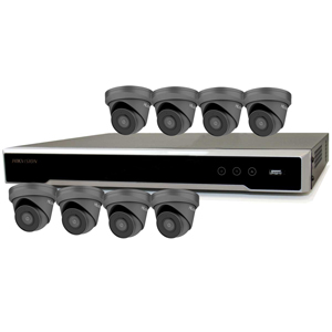 Hikvision 8Ch NVR IP CCTV Kit with 8x HiLook 5MP IP Turret Camera with 30m Night Vision, built in Mic & PoE (2.8mm Lens / Grey)