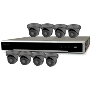 Hikvision 8Ch NVR IP CCTV Kit with 8x Hilook 8MP Turret Camera with 30m IR Night Vision, built in Mic & PoE (2.8mm Lens / Grey)