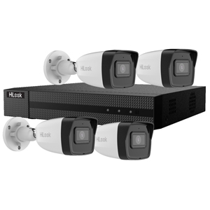 HiLook by Hikvision 4Ch IP-CCTV Kit with 4x 8 MP 4K UHD White Bullet Camera with 30m IR, Built in Mic & PoE (2.8mm Lens)