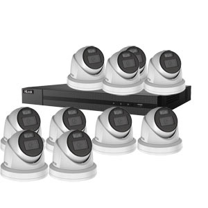 HiLook by Hikvision 16Ch IP-CCTV Kit with 10x 8MP ColorVu Lite Full HD White Light Turret Camera with PoE & built in Mic