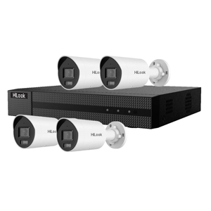 HiLook by Hikvision 4Ch IP CCTV Kit with 4x 8MP 4K ColorVu White Light PoE White Bullet Camera with Built in Mic (2.8mm Lens)