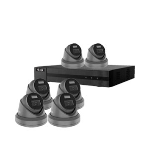 HiLook by Hikvision 8Ch IP-CCTV Kit with 6x 5MP ColorVu Lite Full HD White Light Turret Camera with PoE in Grey (2.8mm Lens)