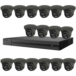 HiLook by Hikvision 16Ch HDoC CCTV Kit with 16x 5MP 3K ColorVu Lite Grey Turret Camera, built in Mic (2.8mm Lens)