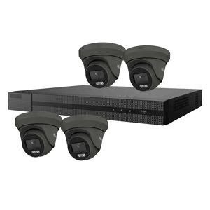 HiLook by Hikvision 4Ch HDoC CCTV Kit with 4x 5MP 3K ColorVu Lite Grey Turret Camera, built in Mic (2.8mm Lens)