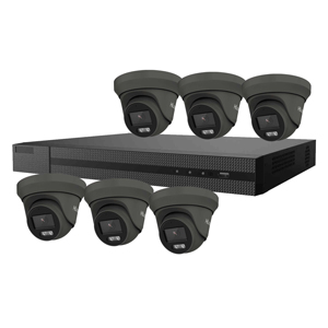 HiLook by Hikvision 8Ch HDoC CCTV Kit with 6x 5MP 3K ColorVu Lite Grey Turret Camera, built in Mic (2.8mm Lens)