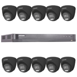 Hikvision 16Ch HD-TVI CCTV Kit with 10x 5MP 3K Fixed Lens ColorVu PoC White Light Black Turret Camera (2.8mm Lens)