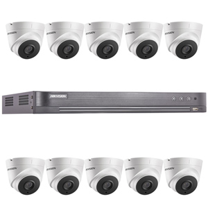 Hikvision 16Ch "Power over Coax" HD-TVI CCTV Kit with 10x 5MP Turret Camera with 40M EXIR Night Vision