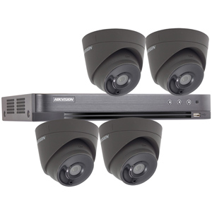 Hikvision 4Ch "Power over Coax" HD-TVI CCTV Kit with 4x 5MP Grey Turret Camera with 40M EXIR Night Vision