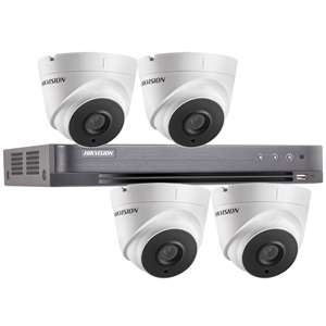 Hikvision 4Ch "Power over Coax" HD-TVI CCTV Kit with 4x 5MP Turret Camera with 40M EXIR Night Vision