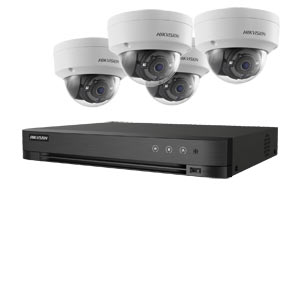 Hikvision 4Ch "Power over Coax" HD-TVI CCTV Kit with 4x 5MP Vandal Dome Camera with 20M EXIR Night Vision (3.6mm Lens)