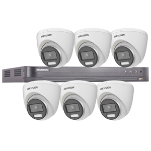 Hikvision 8Ch HD-TVI CCTV Kit with 6x 5MP 3K Fixed Lens ColorVu PoC White Light Turret Camera (2.8mm Lens)