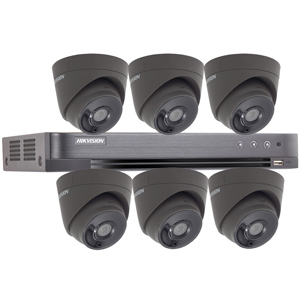 Hikvision 8Ch "Power over Coax" HD-TVI CCTV Kit with 6x 5MP Grey Turret Camera with 40M EXIR Night Vision