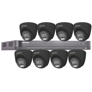 Hikvision 8Ch HD-TVI CCTV Kit with 8x 5MP 3K Fixed Lens ColorVu PoC White Light Black Turret Camera (2.8mm Lens)