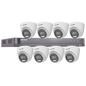 Hikvision 8Ch HD-TVI CCTV Kit with 8x 5MP 3K Fixed Lens ColorVu PoC White Light Turret Camera (2.8mm Lens)