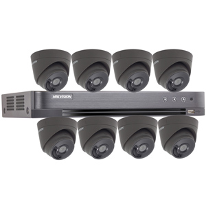 Hikvision 8Ch "Power over Coax" HD-TVI CCTV Kit with 8x 5MP Grey Turret Camera with 40M EXIR Night Vision