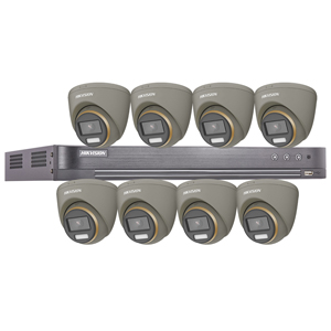 Hikvision 8Ch HD-TVI CCTV Kit with 8x 8MP 4K Fixed Lens ColorVu PoC White Light Grey Turret Camera (2.8mm Lens)