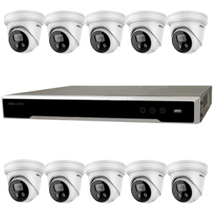 Hikvision 16Ch IP CCTV Kit with 10x DarkFighter AcuSense 4MP IR Turret Network Camera with 2 Way Audio