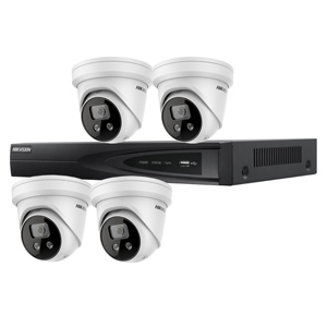 Hikvision 4Ch IP CCTV Kit with 4x DarkFighter AcuSense 4MP IR Turret Network Camera with 2 Way Audio