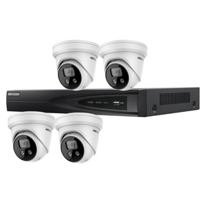 Hikvision 4Ch 4K IP CCTV Kit with 4x DarkFighter AcuSense 8MP IR Turret Network Camera with 2 Way Audio